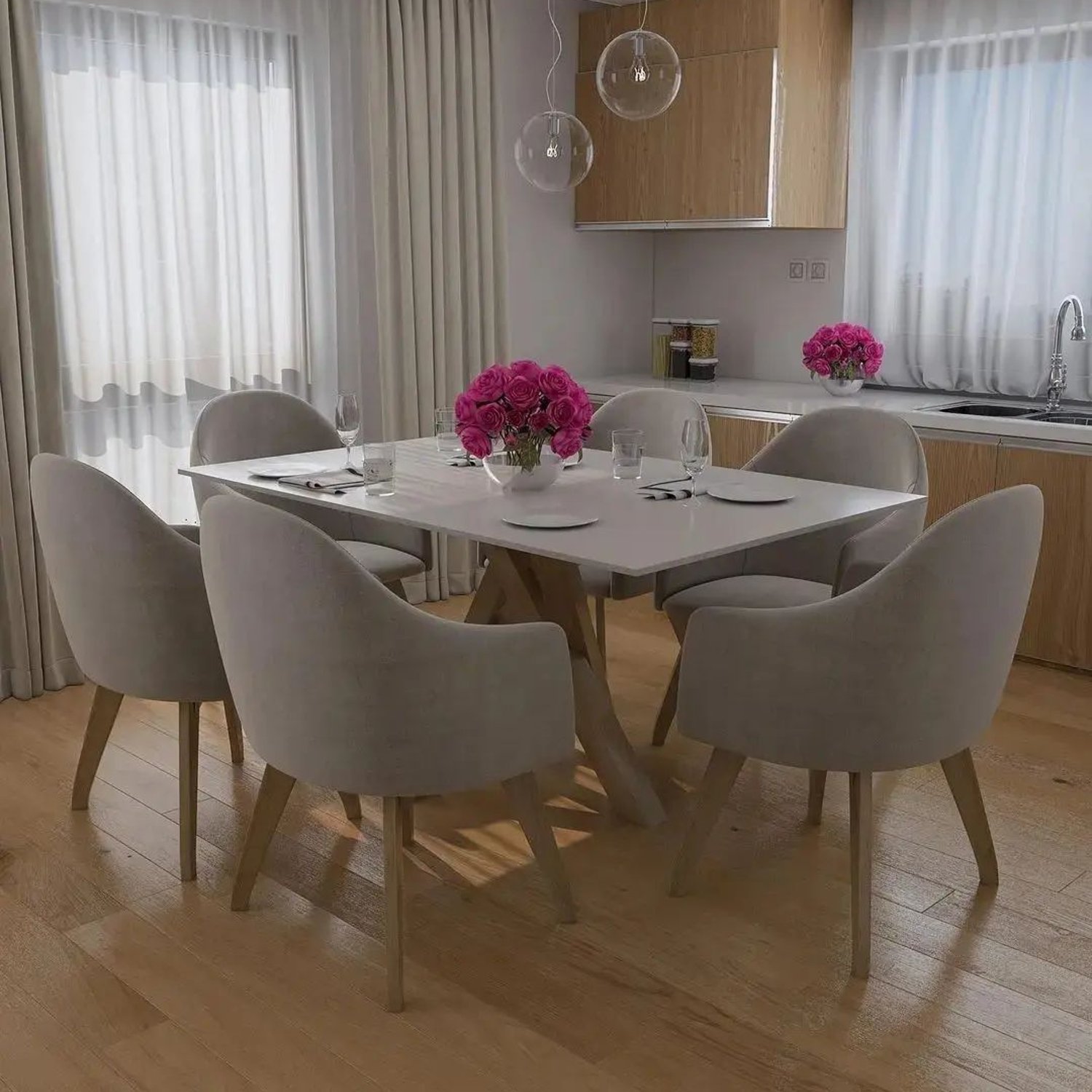 Elegant modern dining area with a splash of color