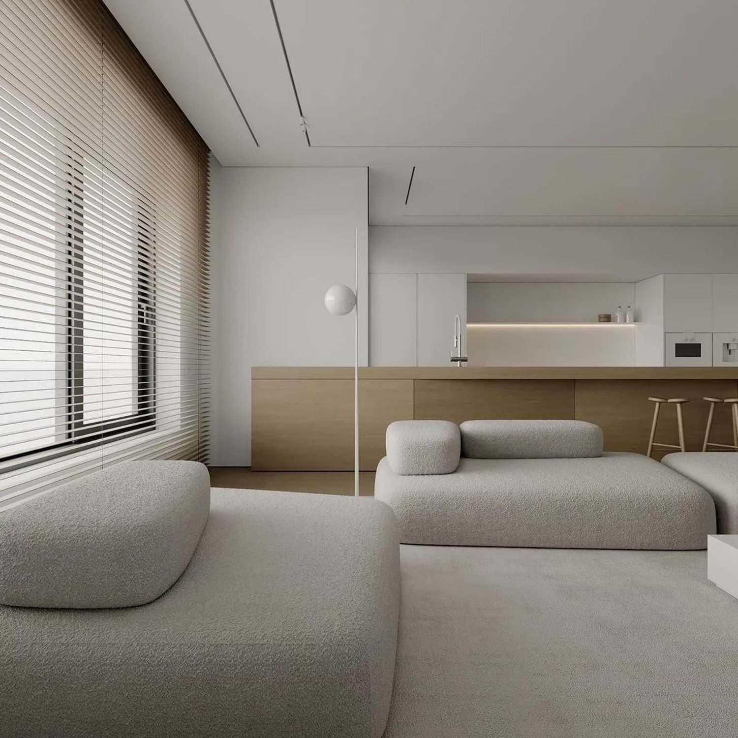 Minimalist living room with textured fabrics