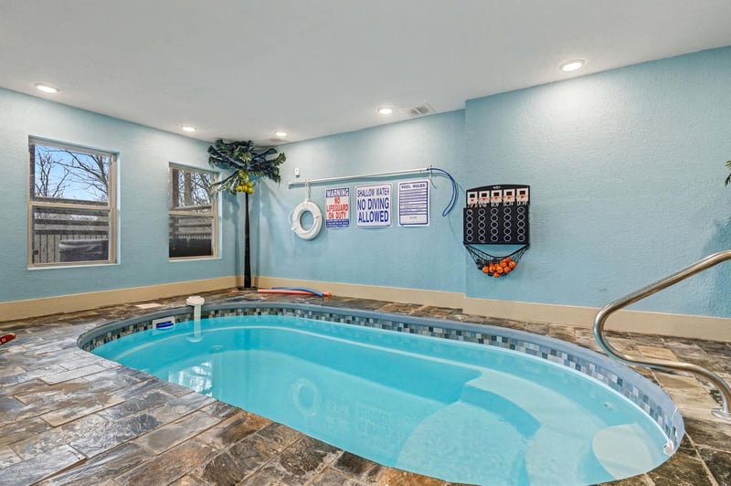 Slip into your private indoor pool for a refreshing swim surrounded by soothing blue walls and natural light.