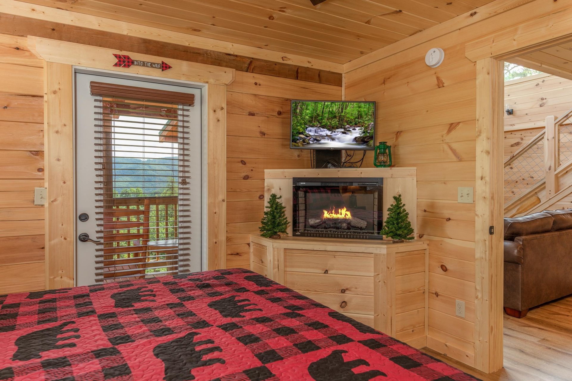 King bed with fireplace and tv