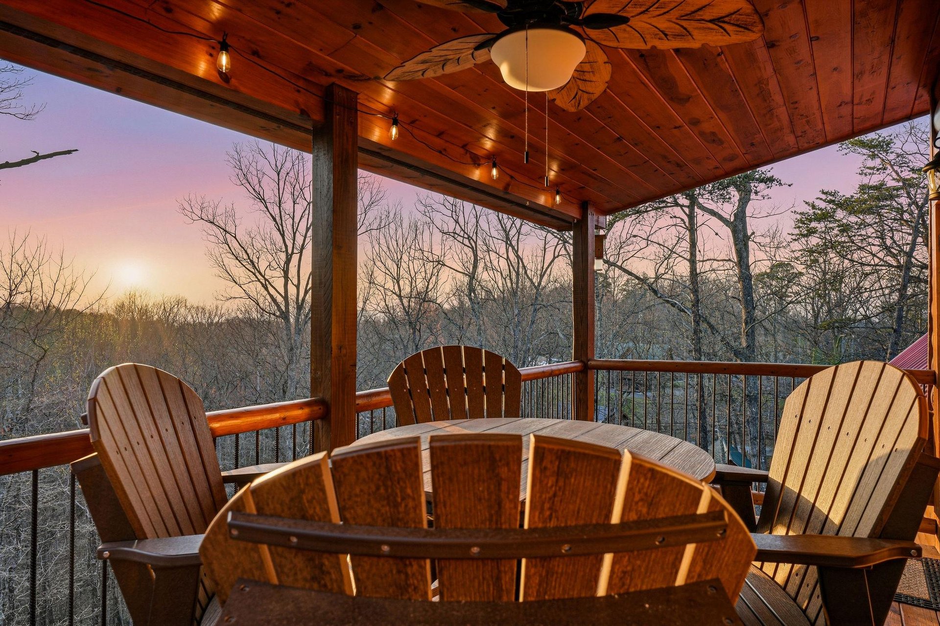 Sip your morning coffee as golden light filters through trees, creating the perfect start to your peaceful retreat.