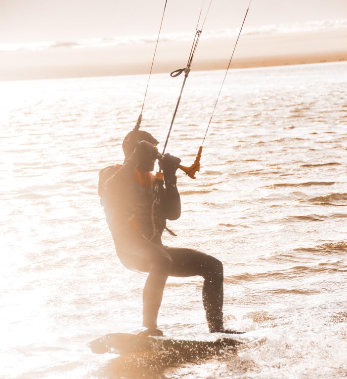 Kite surfer riding along the Texas coast near Port Aransas