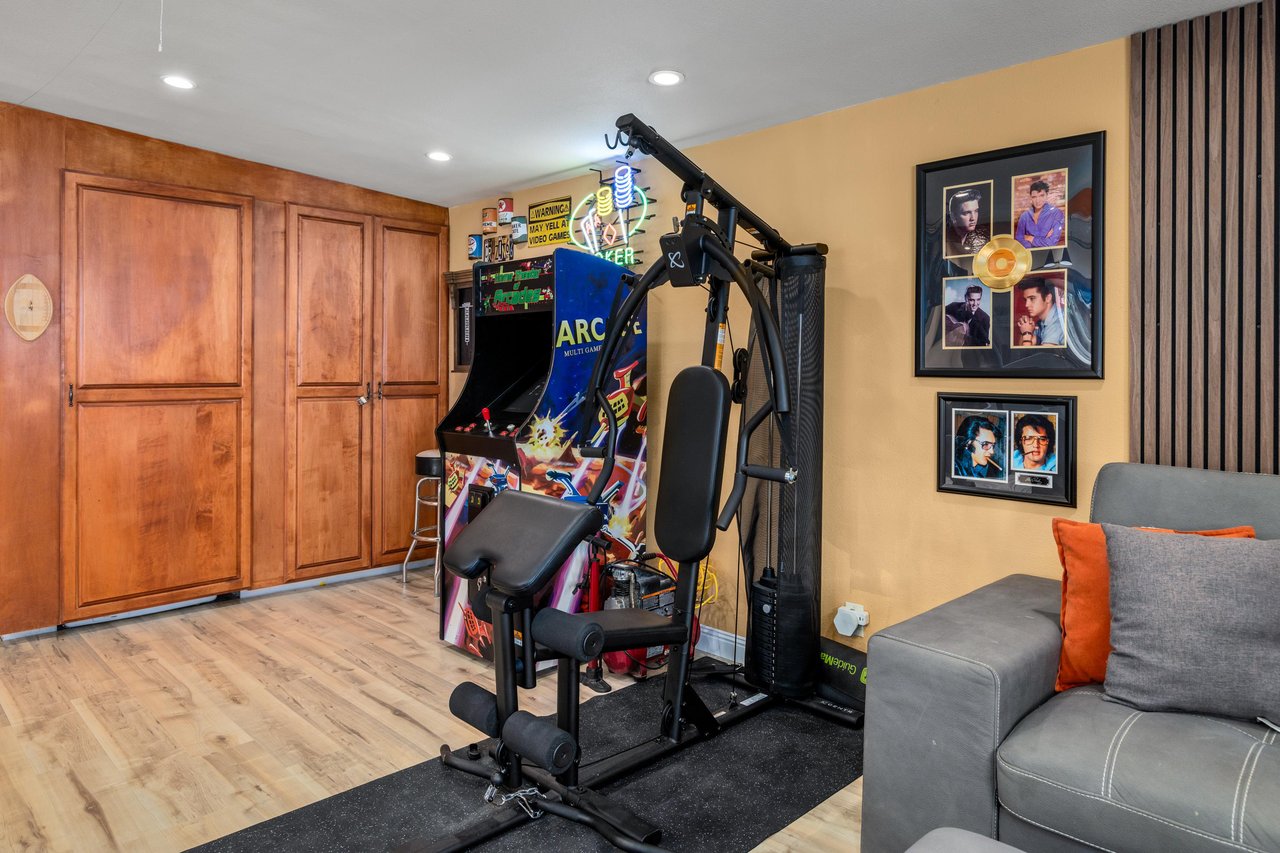 Workout equipment and arcade game.