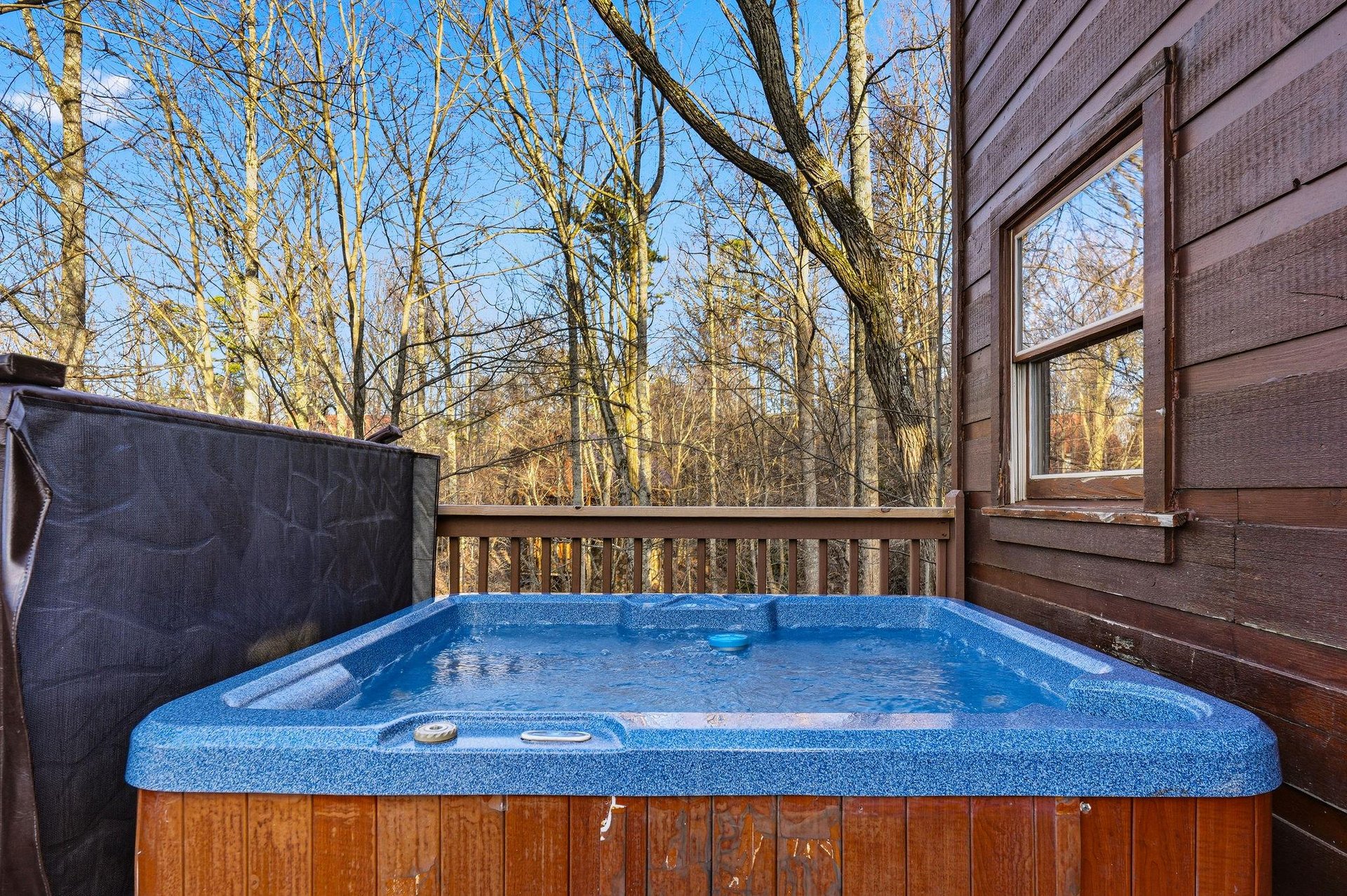 Soak away your stress in your private hot tub surrounded by peaceful woodland views.