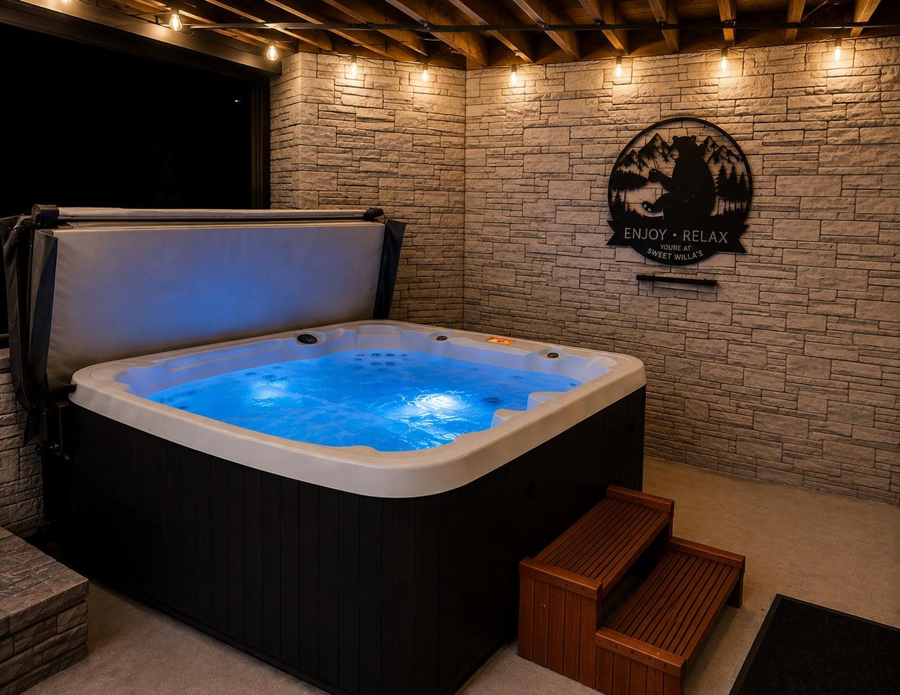 Private Hot tub is ready for a relaxing soak after a day exploring the Smokies