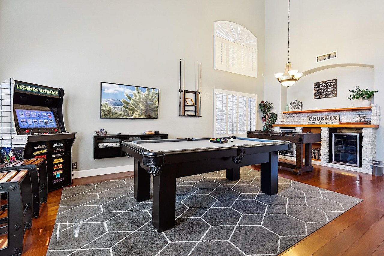 Billiard table, Foosball Table, Mounted TV, Arcade Game  Bar