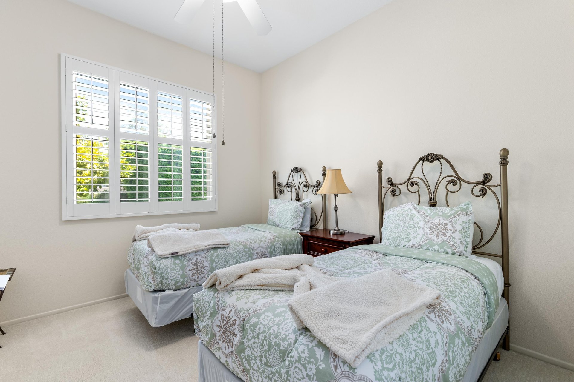 Two twin beds, printer for guest use.