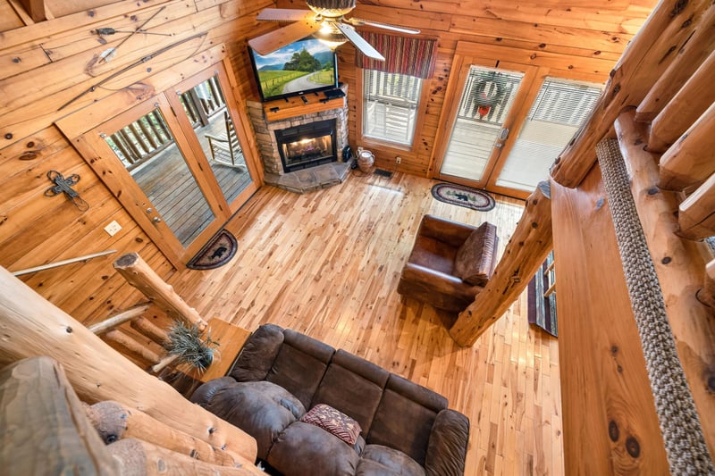 Inside drone view at Alpine Sondance, a 2 bedroom cabin rental located in Pigeon Forge