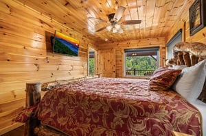 King bed with deck view