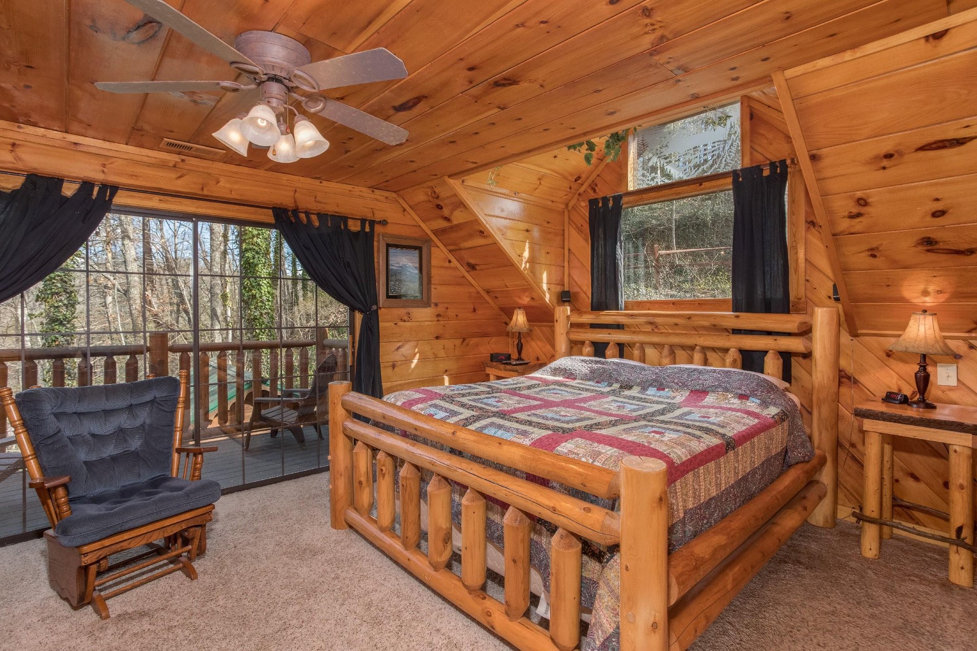 King bedroom in the loft at Hidden Pleasure, a 1bedroom cabin rental located in Gatlinburg