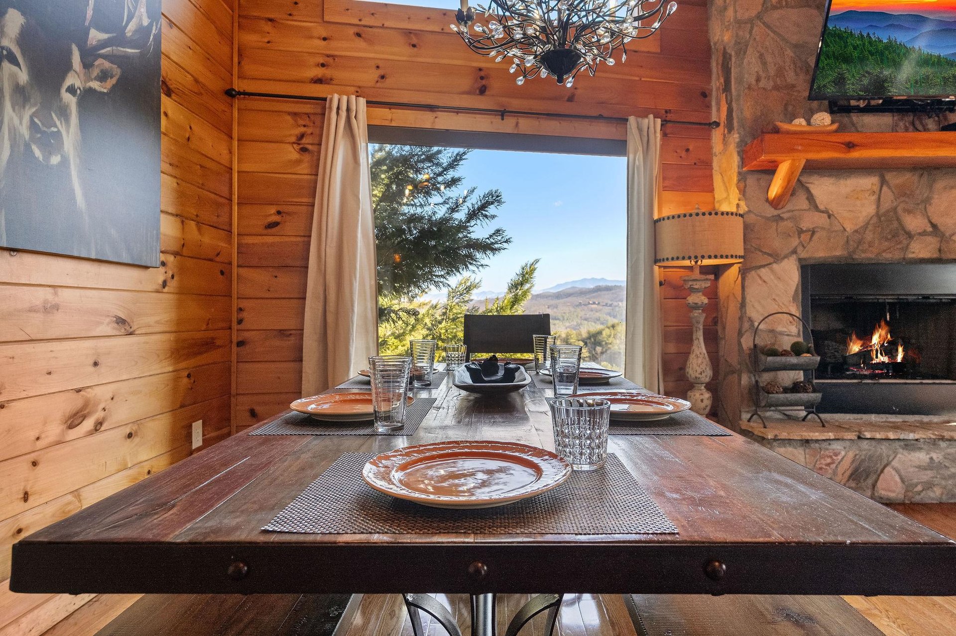 Dining table for eight at Mountain Mama, a 3 bedroom cabin rental located in Pigeon Forge