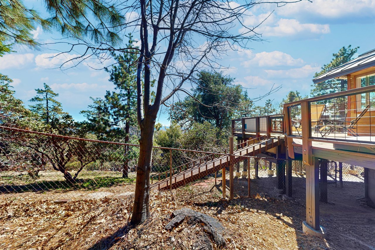 Ramp off of back deck allows dogs to easily access fenced outdoor area.