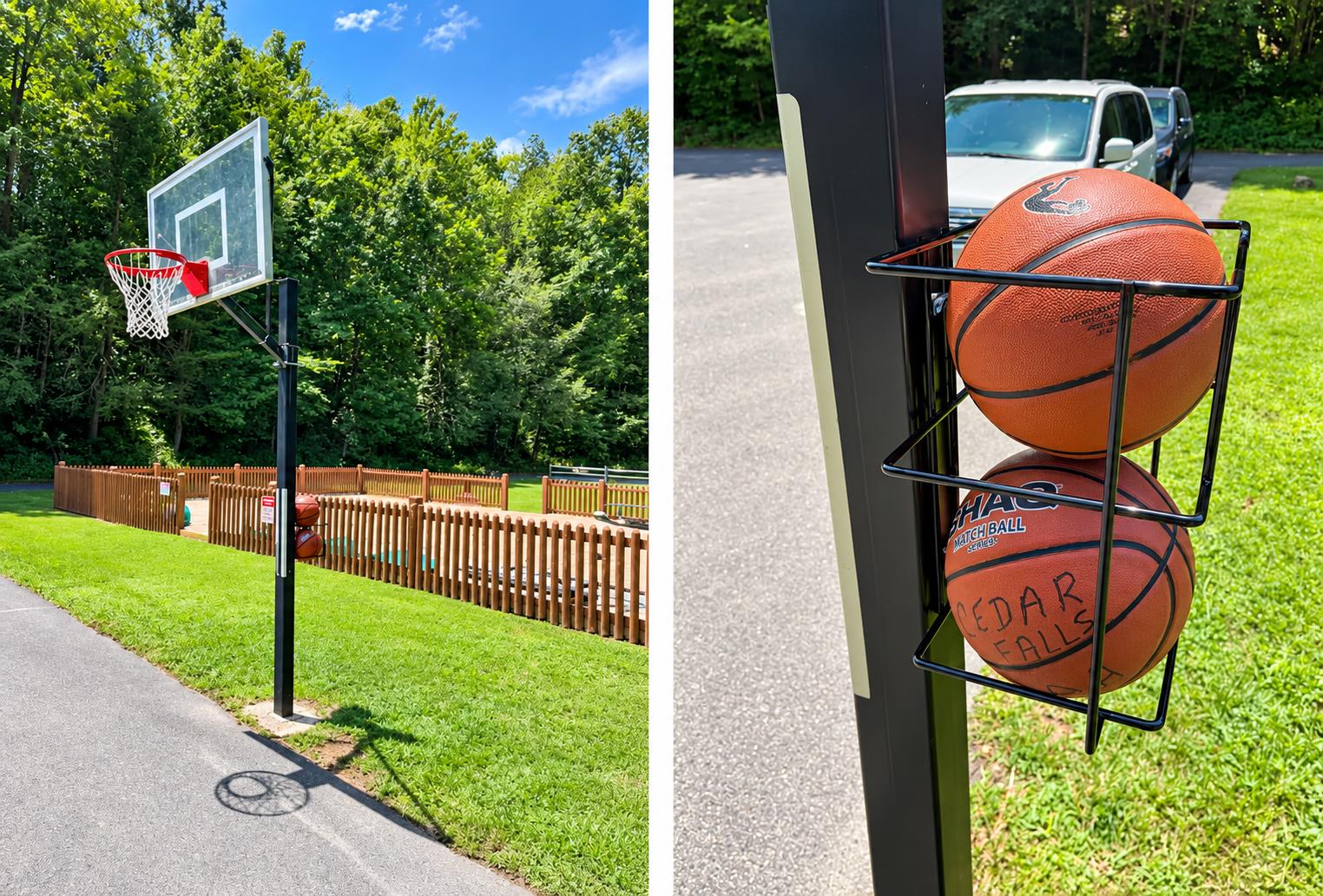 Challenge friends or family to a friendly game on the private basketball court, complete with equipment ready for your use.