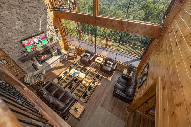 Looking down at the living room