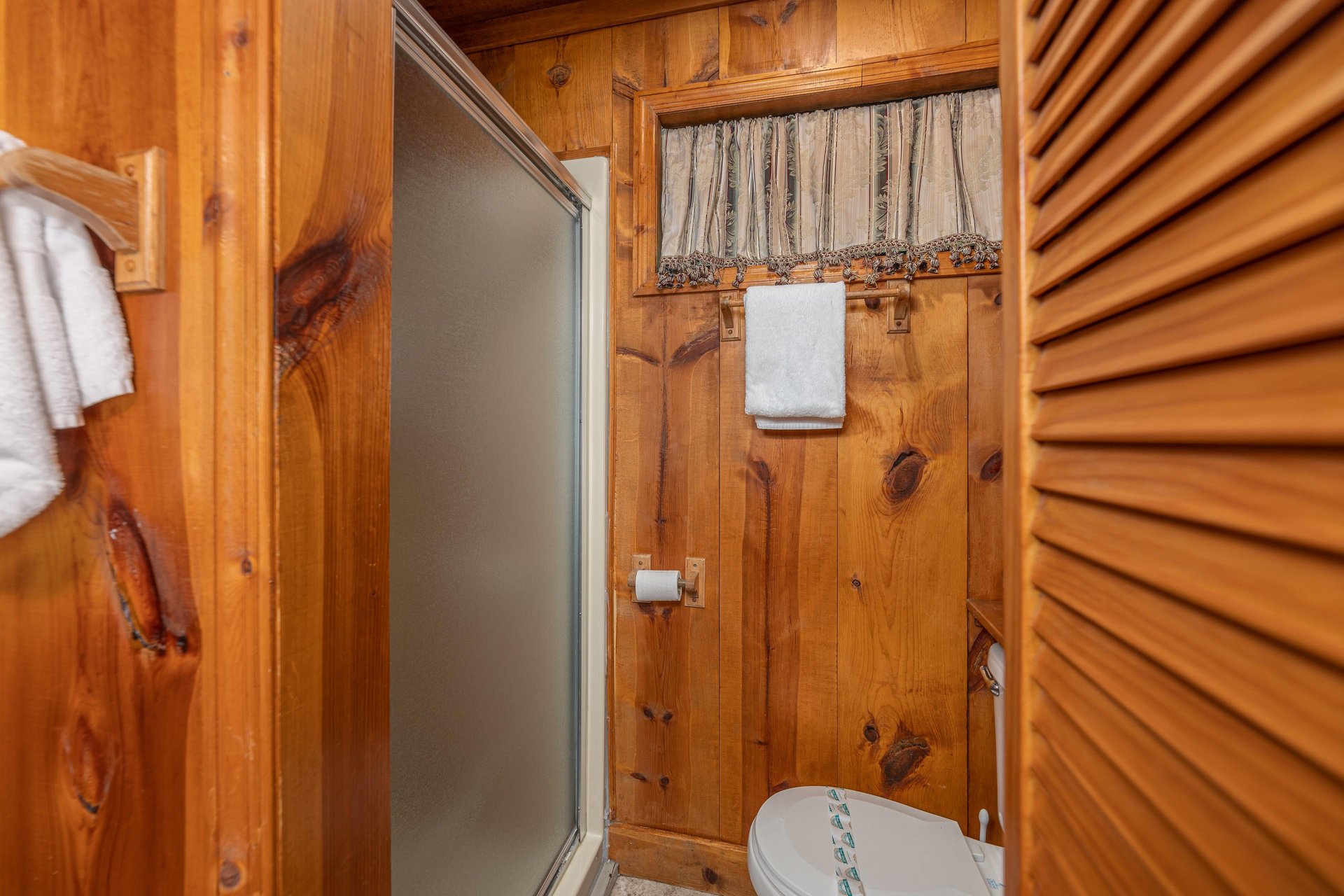 Bathroom with a shower at Heavenly Hideaway, a 2bedroom cabin rental located in Gatlinburg