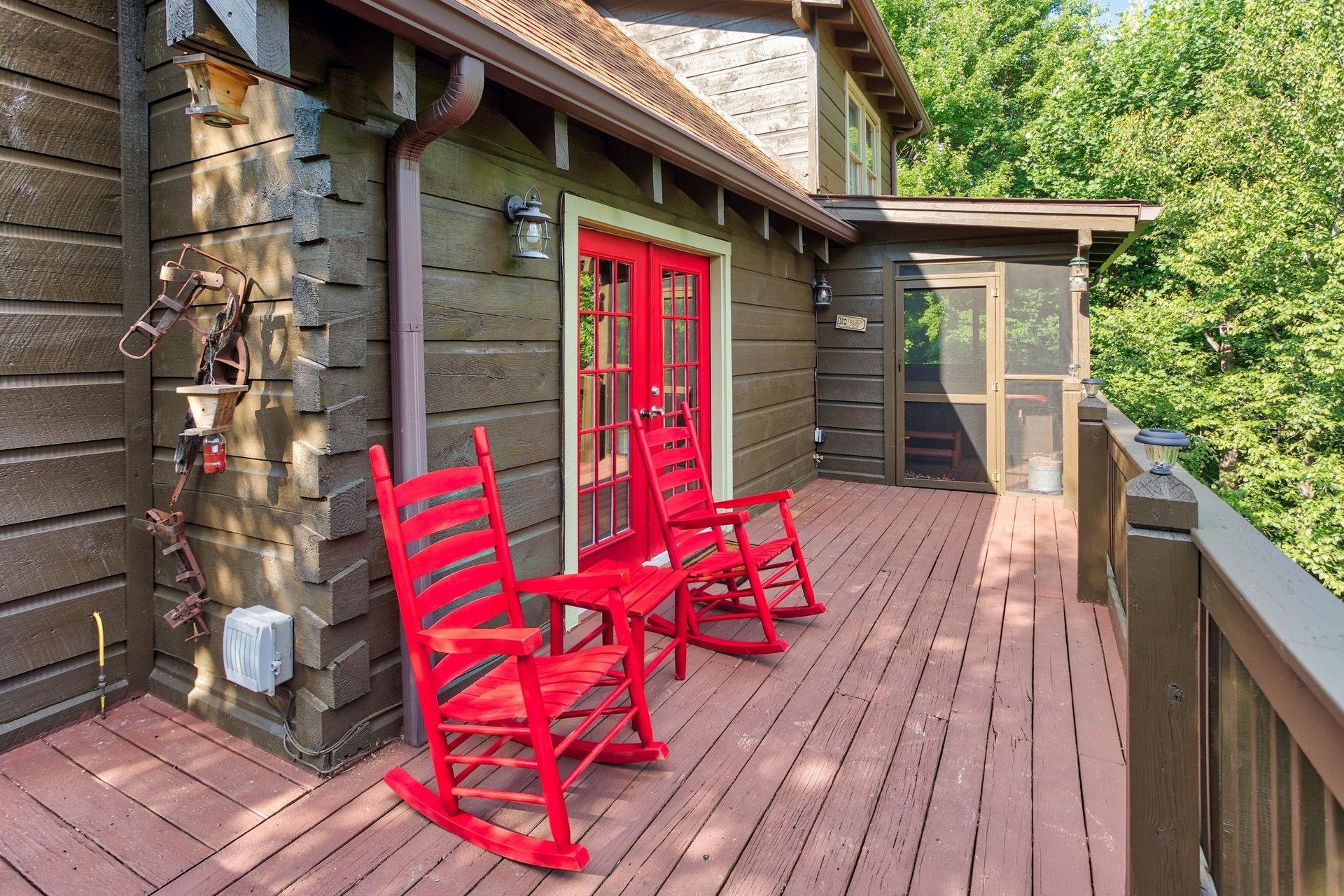 Red rocking chairs