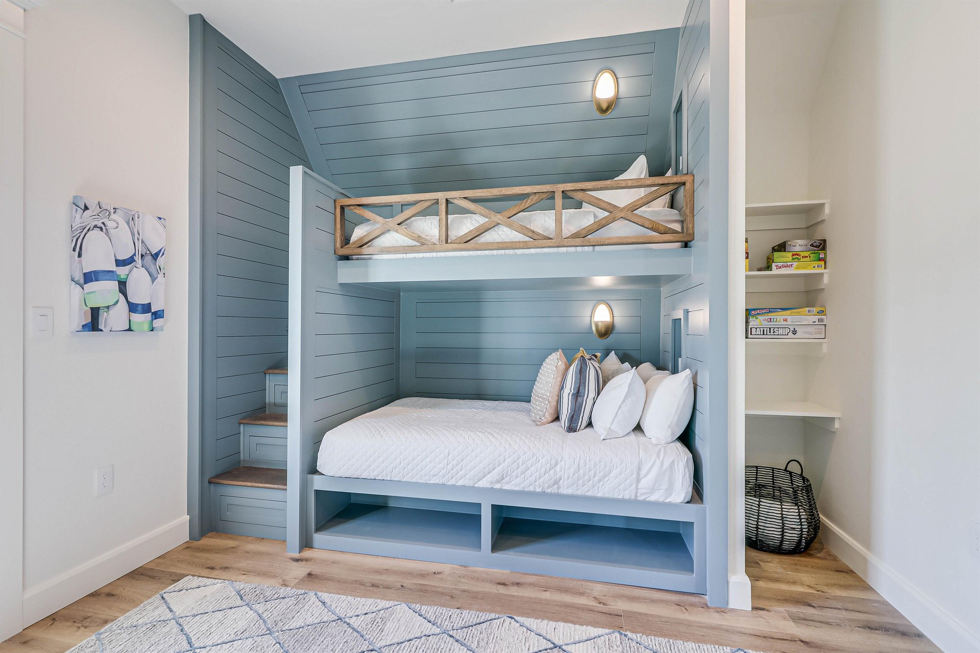 Left Side Bunk Room with TwinOverQueen Bunks Plus Private Bal