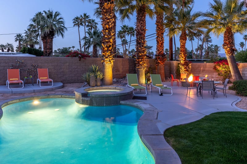 Illuminated palm trees