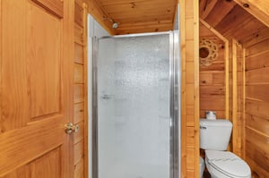 Walk in shower with divider wall and toilet