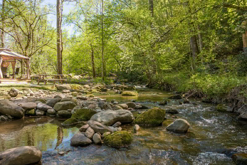Creek near gazebo and picnic table