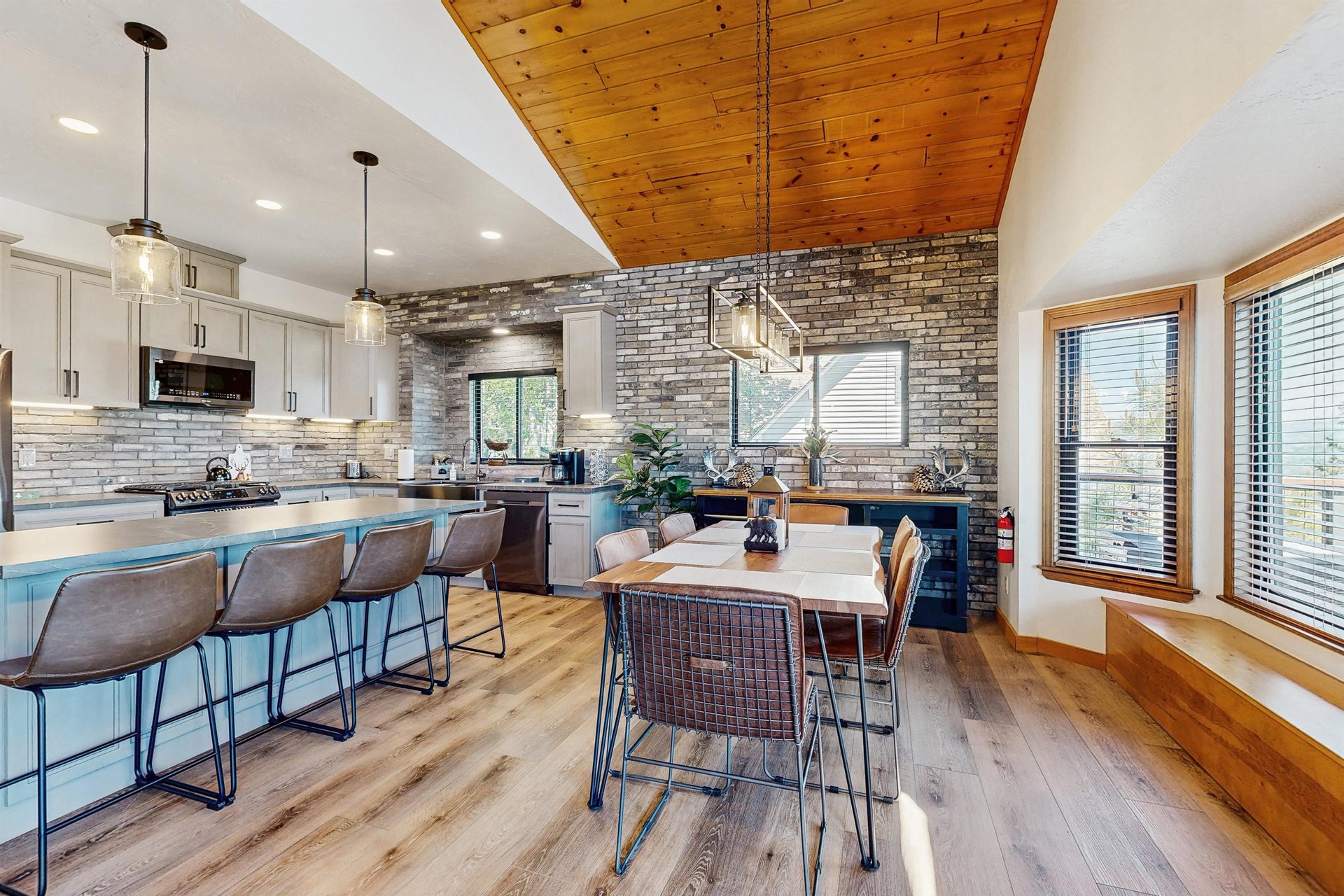 Dining area and kitchen directly off of the living room.