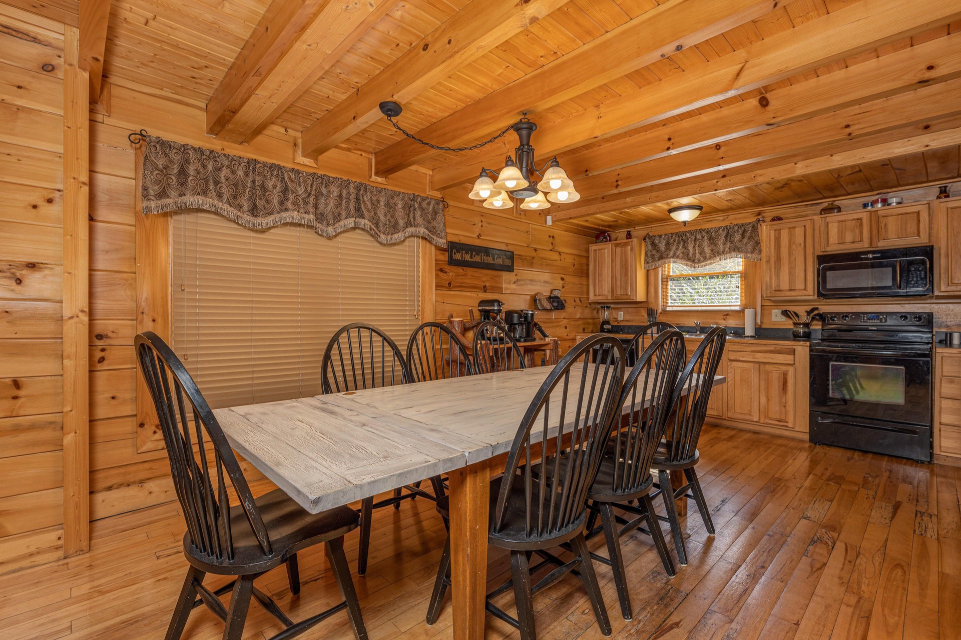 Dining table for 8 at Bears Dont Bluff, a 3 bedroom cabin rental located in Pigeon Forge