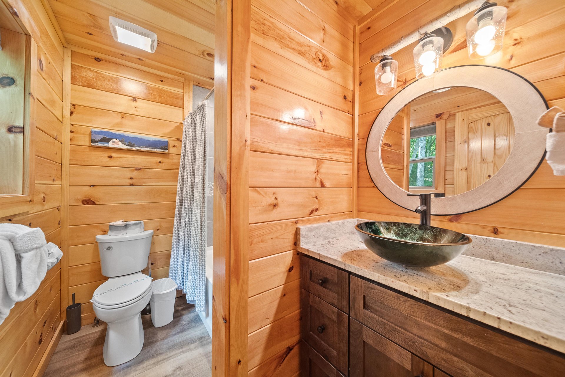 shower and single vanity bowl sink