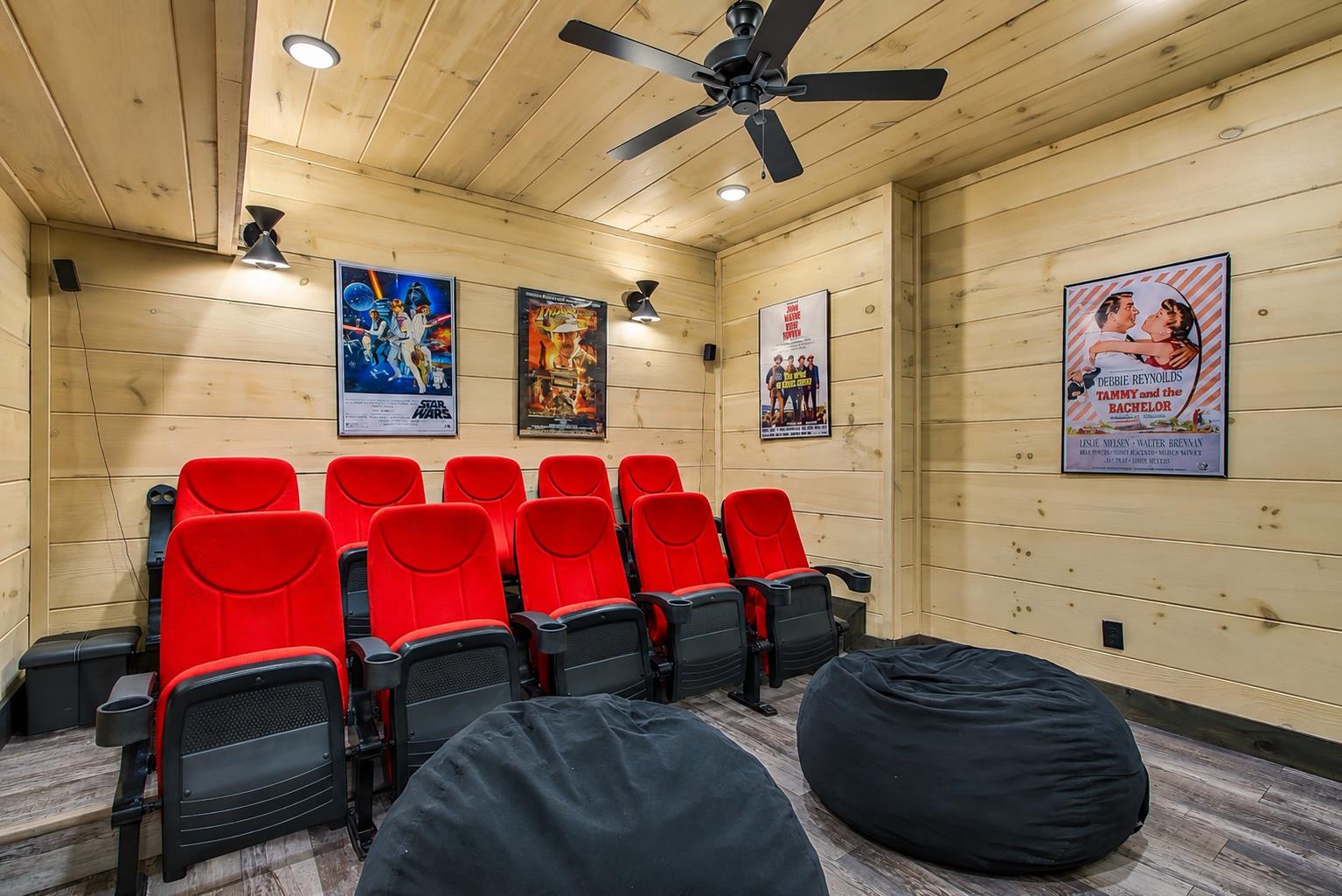 Theater room with theater seating and beanbag seats