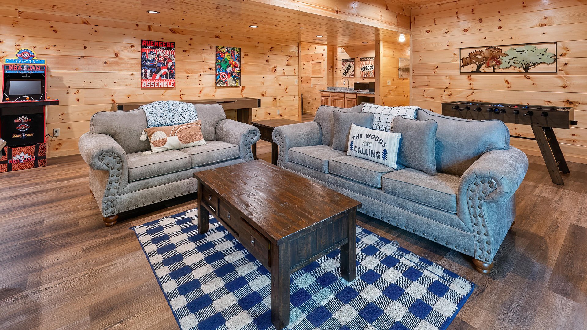 sofa bed in game room