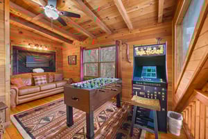 Foosball table and arcade game with stool