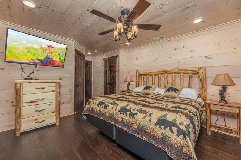King bed with dresser and tv