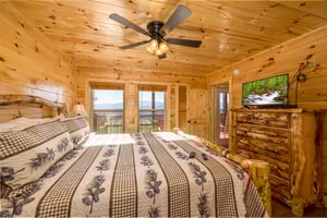 King bed with deck view