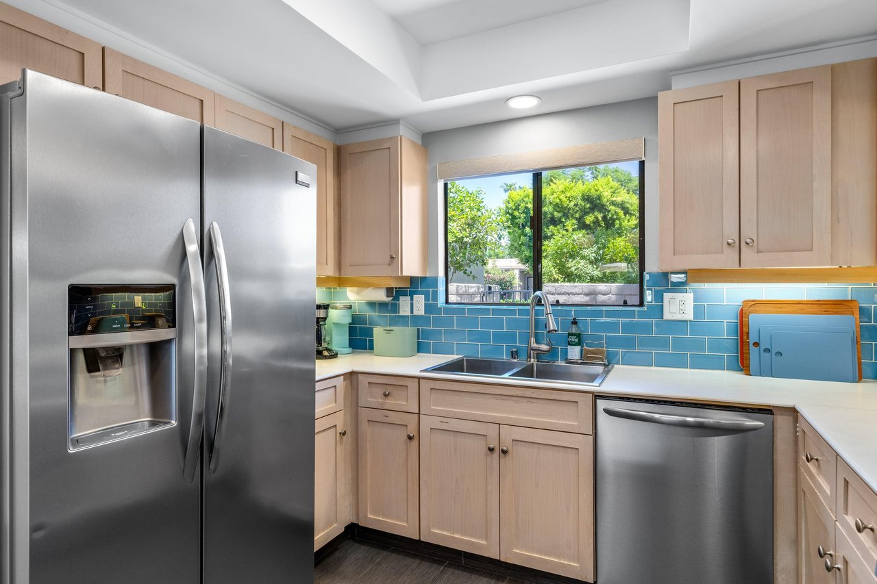 Stainless steel appliances, plenty of counter space, and cooking essentials.