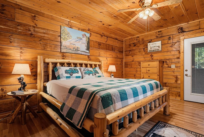 Cozy up in your rustic cabin bedroom with handcrafted log furniture, warm wood walls, and charming vintageinspired decor that invites sweet dreams.