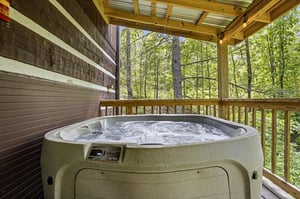 Slip into the bubbling hot tub on your screened porch, where forest views and mountain air create a private sanctuary for soaking away the days cares.