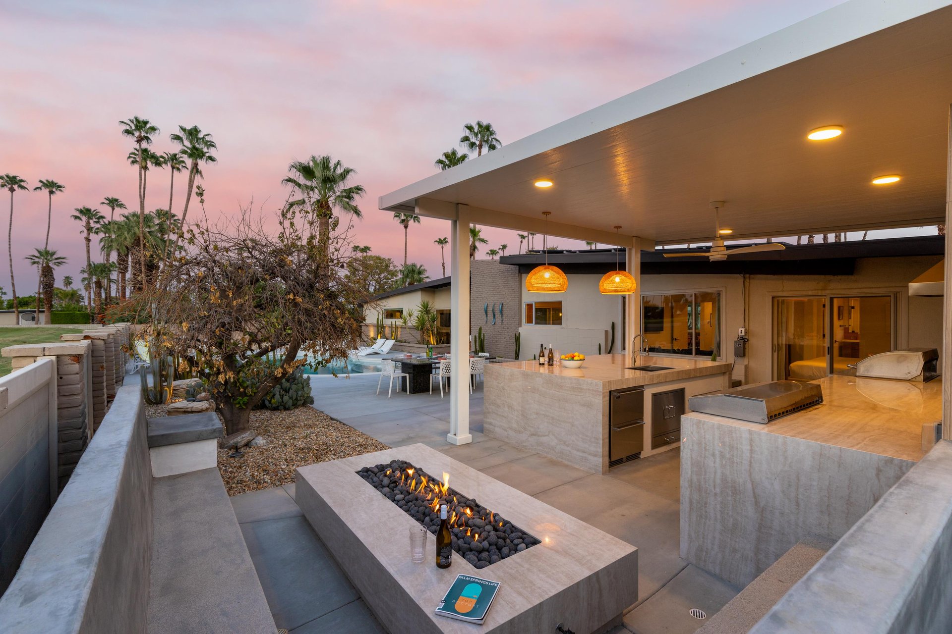 Outdoor kitchen and firepit.