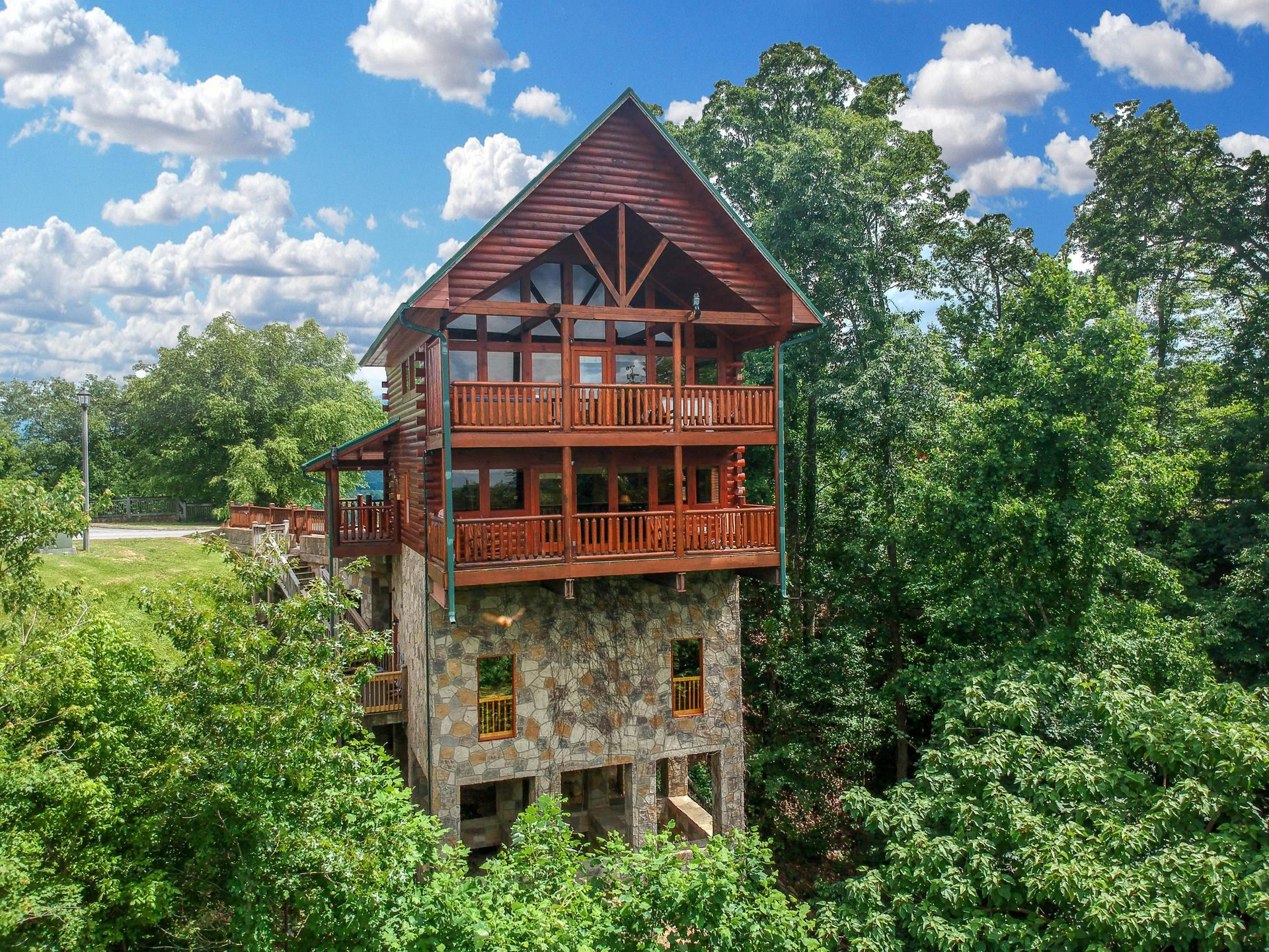 Back exterior view at Eagles Sunrise, a 2 bedroom cabin rental located in Pigeon Forge