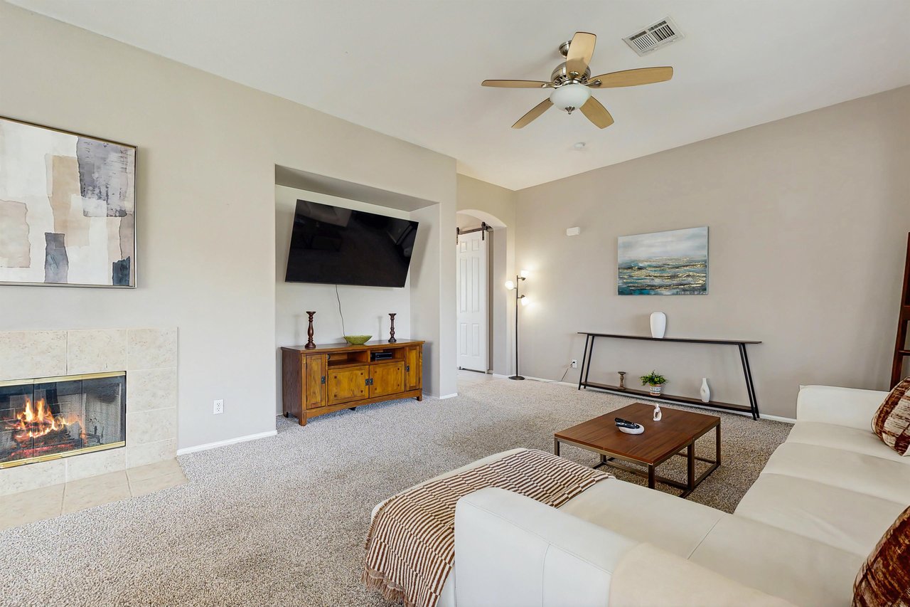 Complete with a sectional couch and flatscreen TV with streaming.