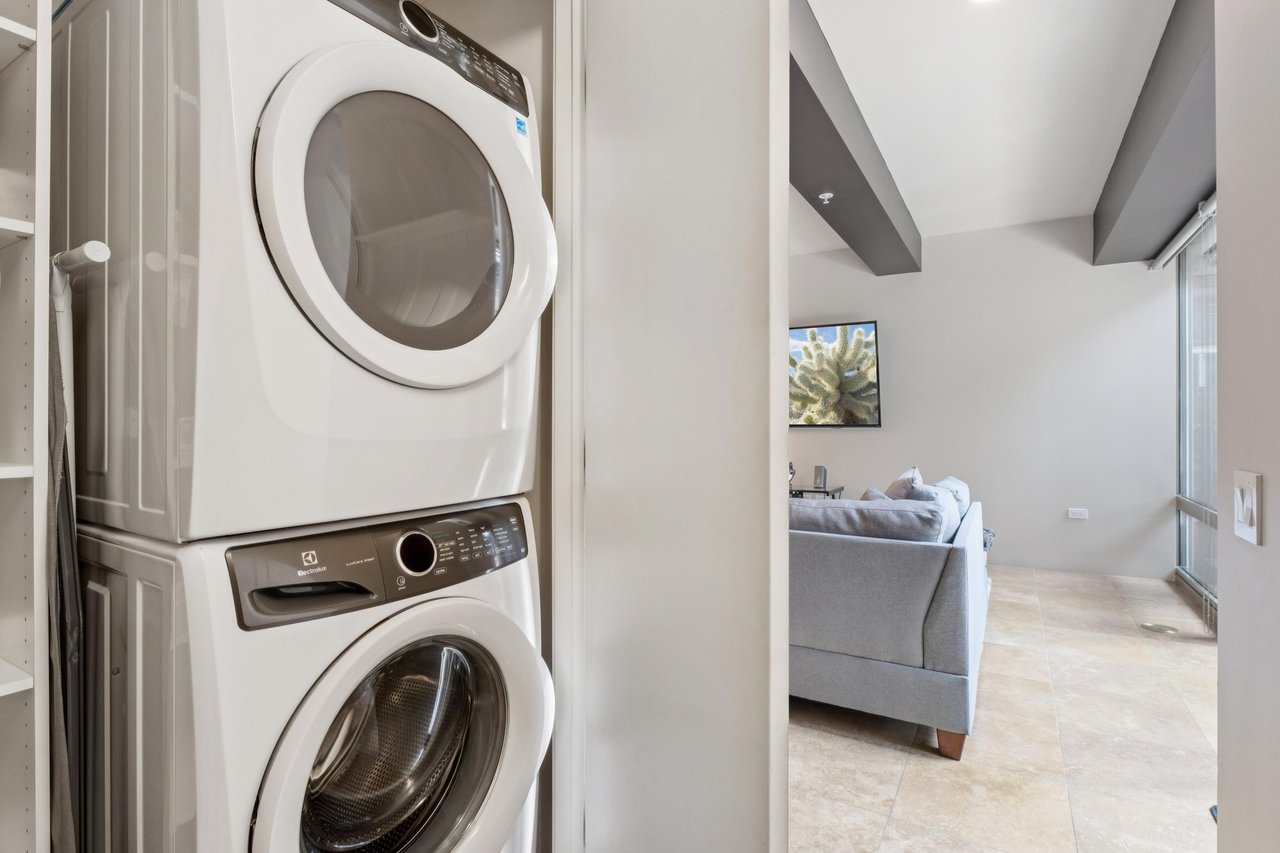 Stackable washer and dryer.