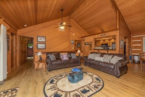 Two sofas in a living room at Cubs Crib, a 3 bedroom cabin rental located in Gatlinburg