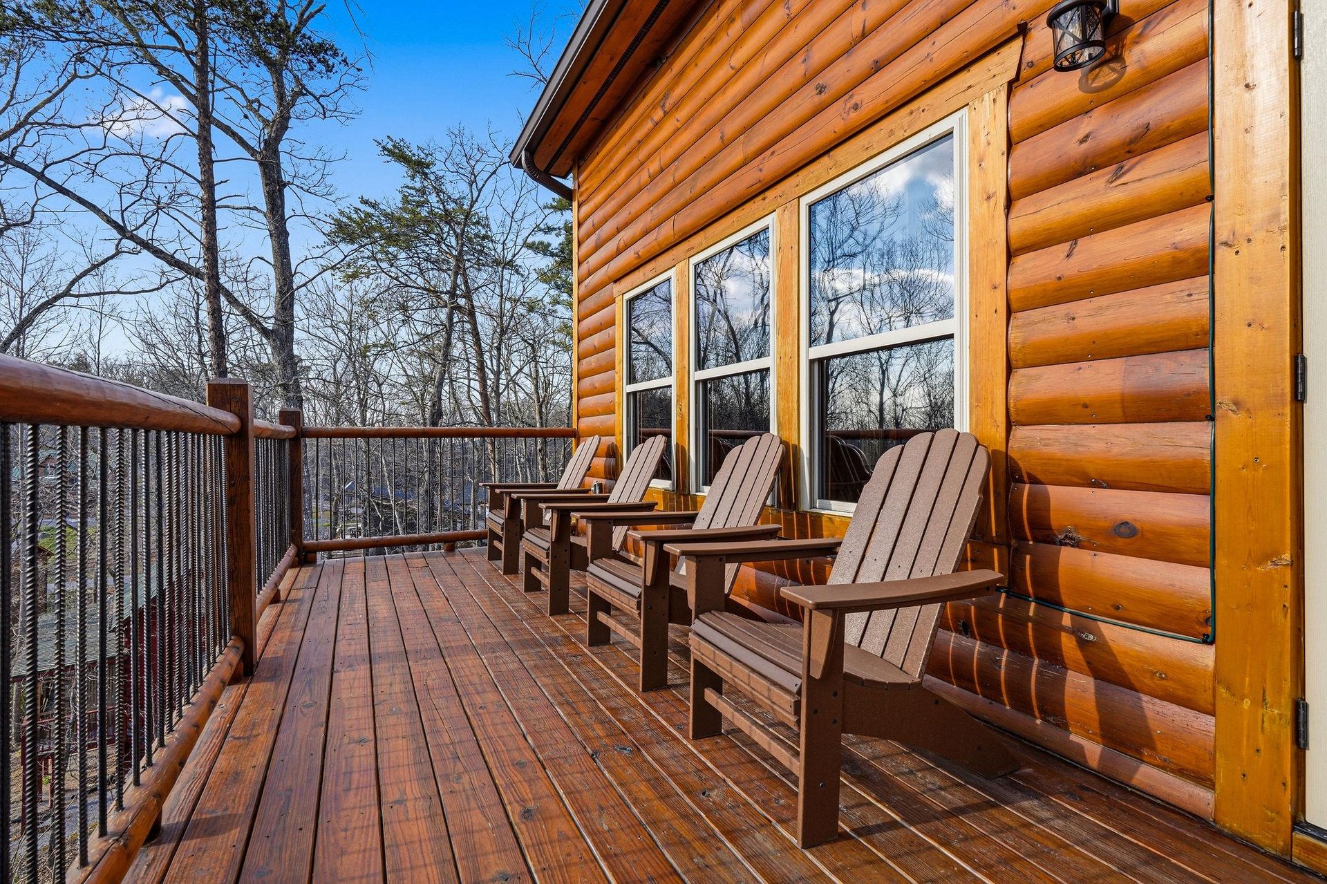 Relax in these cozy Adirondack chairs on your private deck, surrounded by peaceful forest views and fresh mountain air.