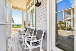 Front Porch With Bocce Ball Court View