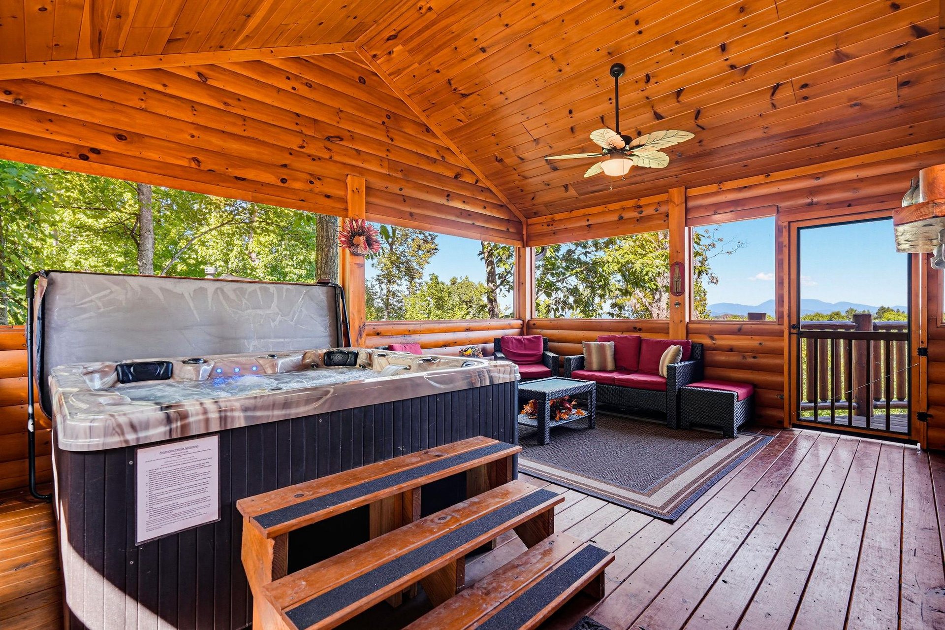 Unwind in your private hot tub while soaking in stunning mountain views, then relax on the covered deck with plush seating and a gentle breeze.