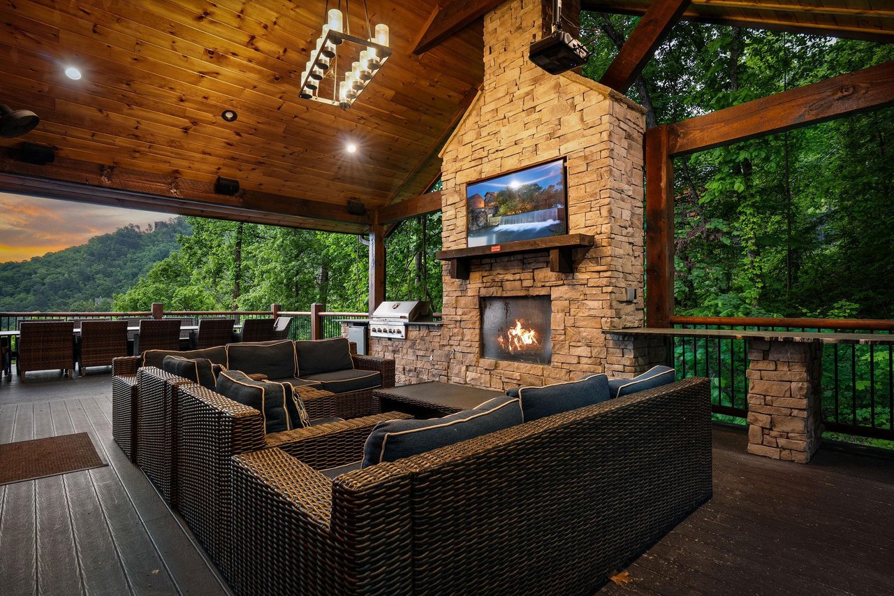 outdoor seating with fireplace
