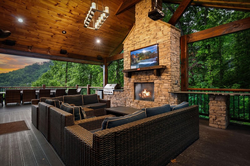 outdoor seating with fireplace