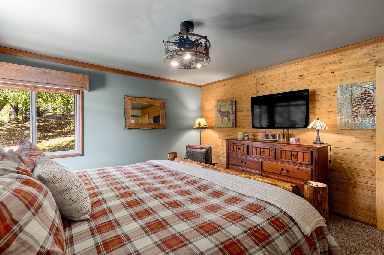 Primary bedroom with king bed and smart TV.