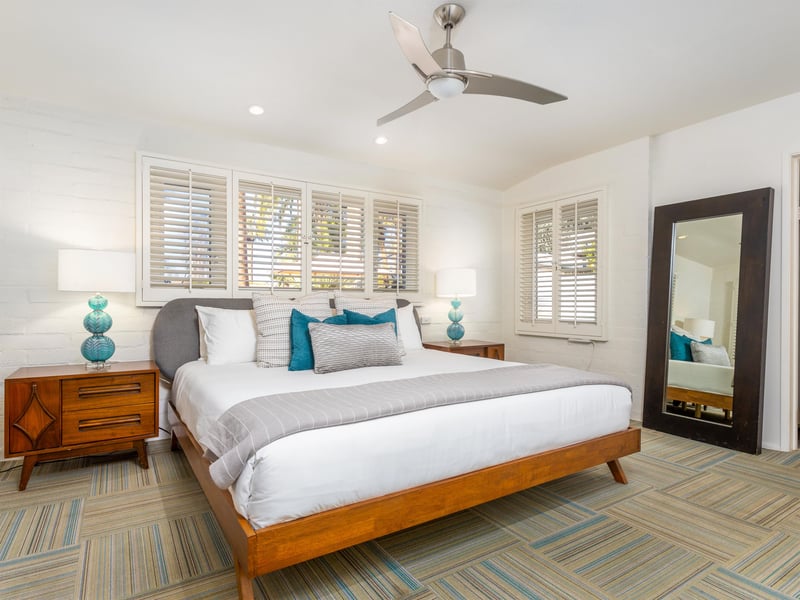 Pops of color in the bedrooms create that fun Palm Springs vibe