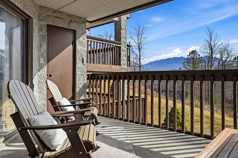 Relax in your private balcony chairs while soaking in breathtaking mountain views that stretch endlessly beyond the peaceful landscape.