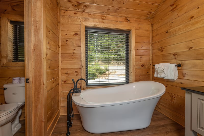 Soaker tub in a bathroom