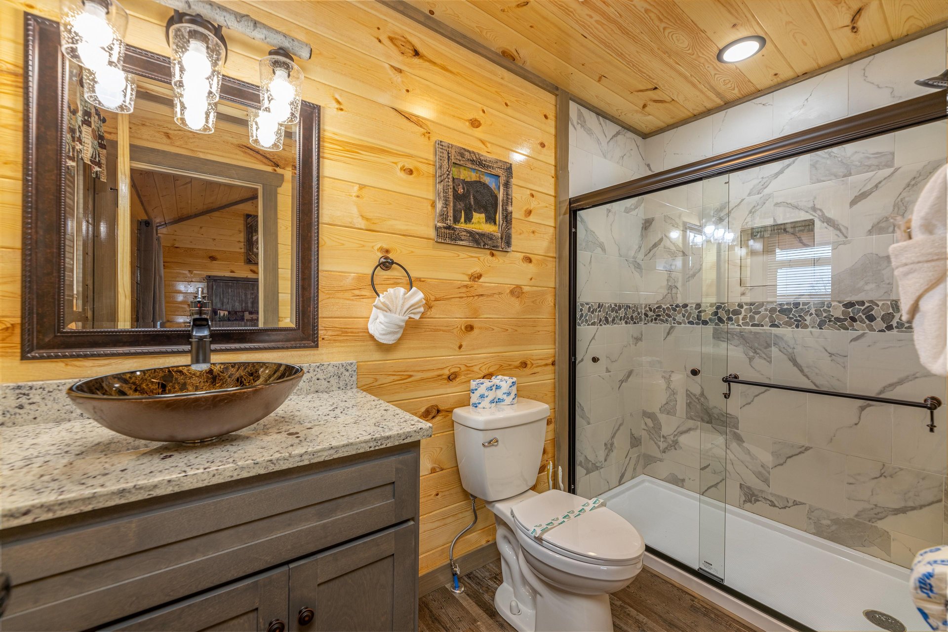 Bathroom with a large walk in shower at Everlys Splash, a 4 bedroom cabin rental located in Pigeon Forge